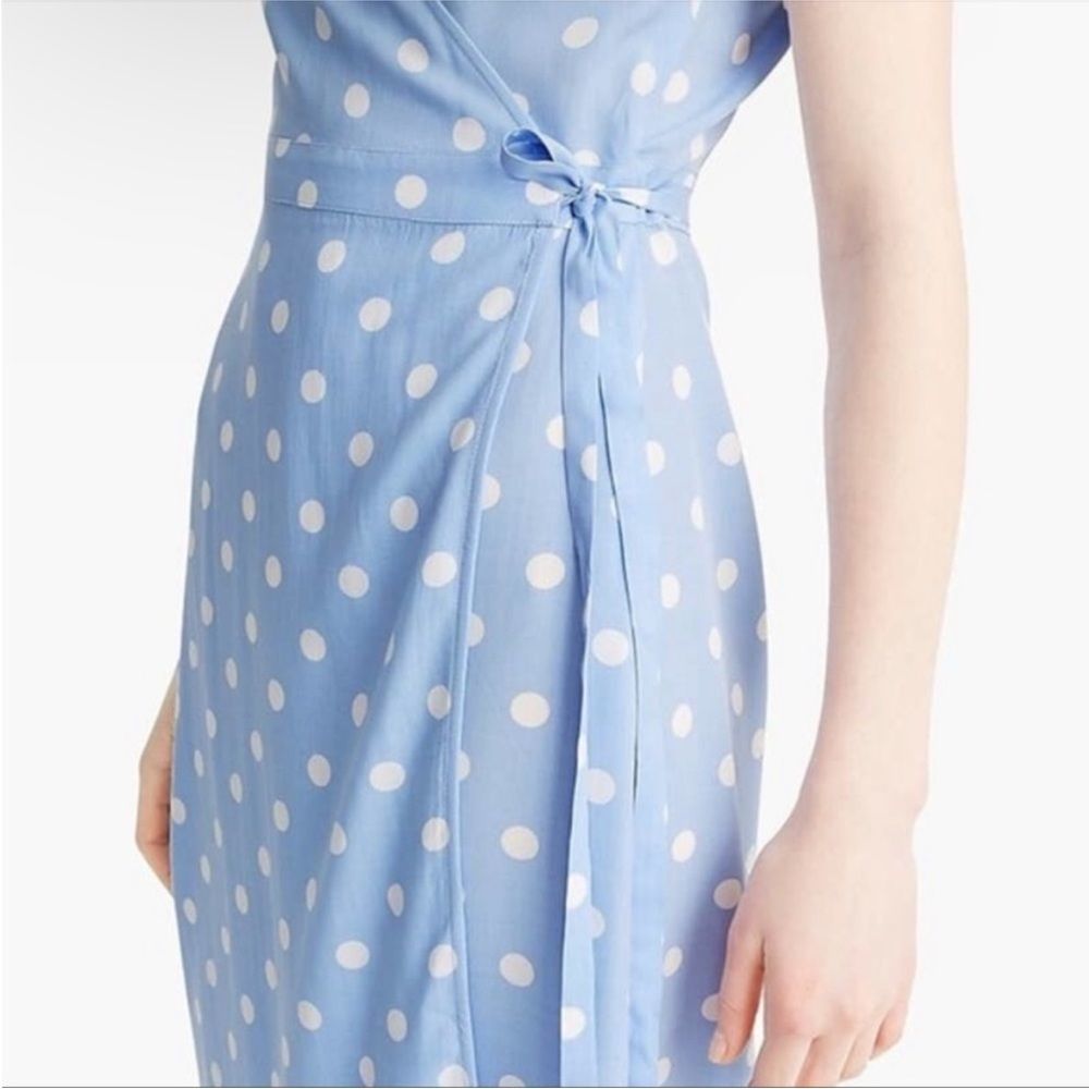 NWT J. Crew Womens Size XS Blue Polka Dot Wrap Style Midi Dress L7672